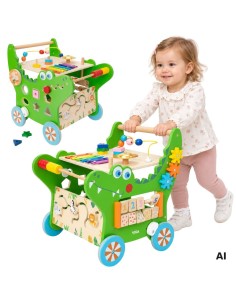 VIGA Wooden Educational Crocodile Pusher 12 in 1 - Fun Learning