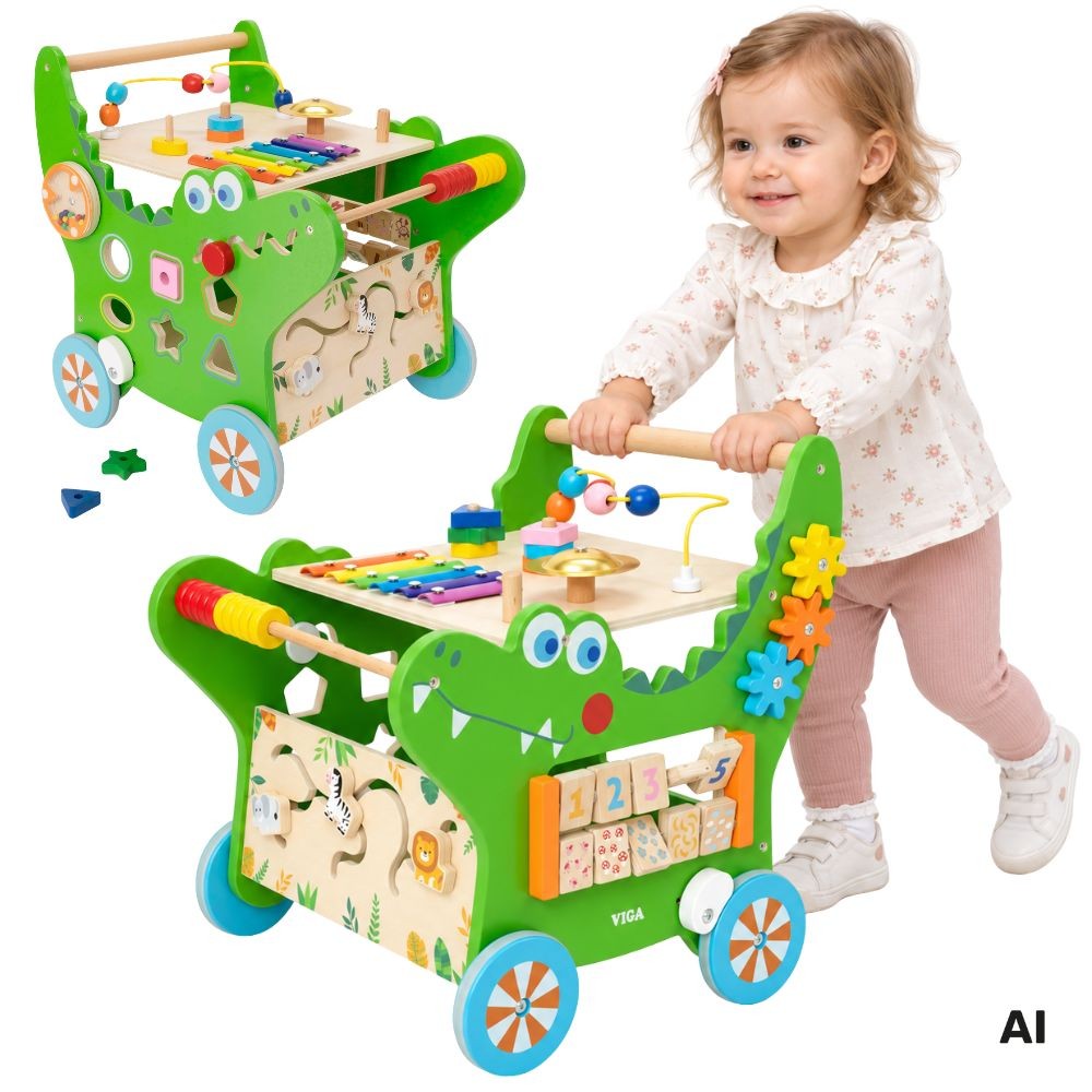 VIGA Drewniany Pchacz Edukacyjny Krokodylek 12w1