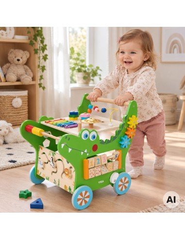 VIGA Wooden Educational Crocodile Pusher 12 in 1 - Fun Learning