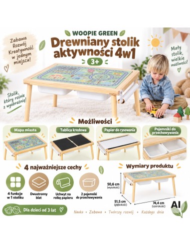 Woopie Wooden Activity Table - Chalkboard Map