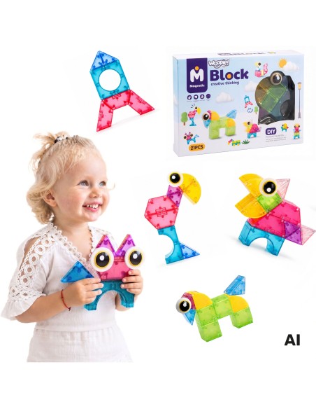 WOOPIE Magnetbausteine M-Block, 21-teilig – Kreativer Spielspaß