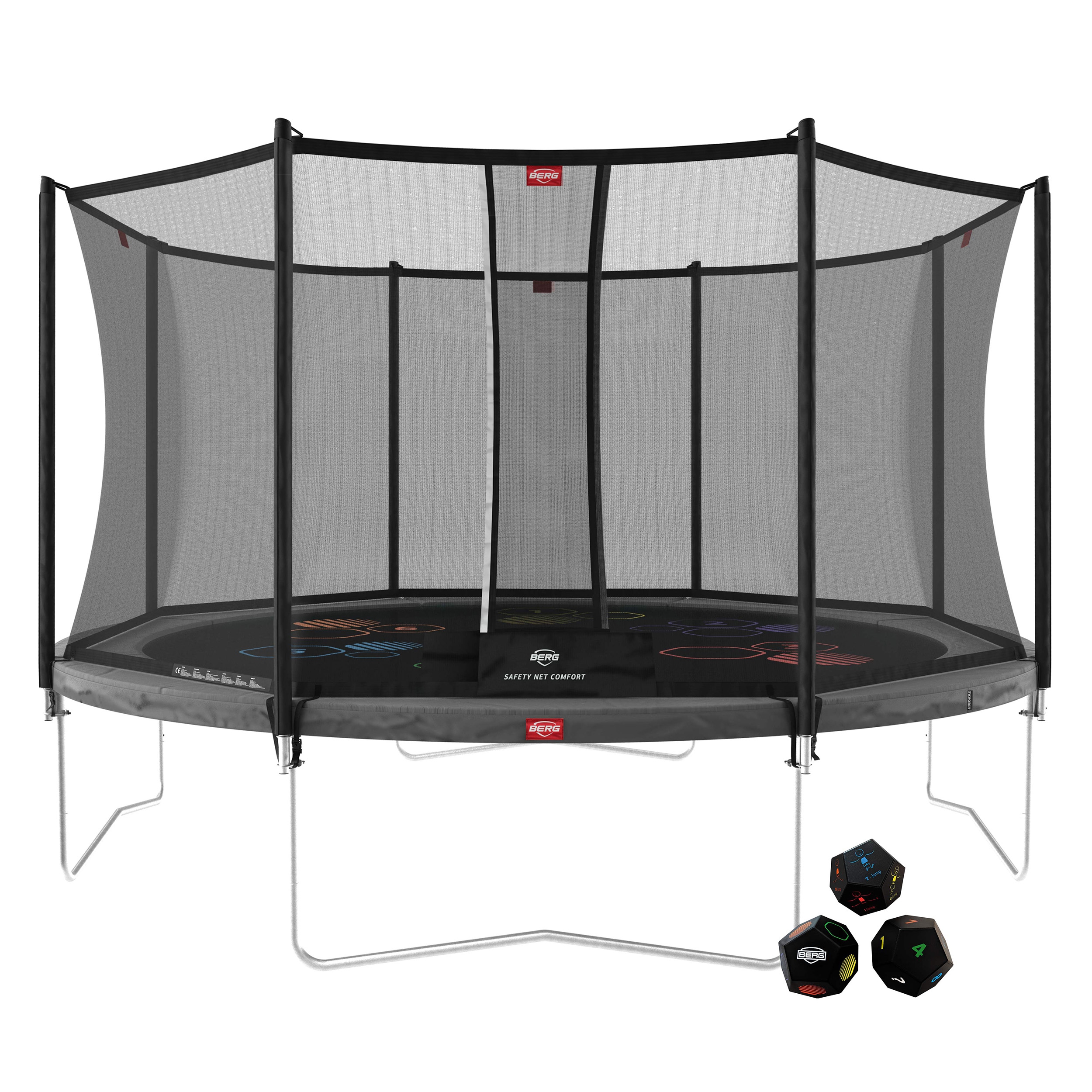 Trampolina favorit gray 430 cm + siatka bezpieczeństwa comfort + gra zręcznościowo logiczna levels