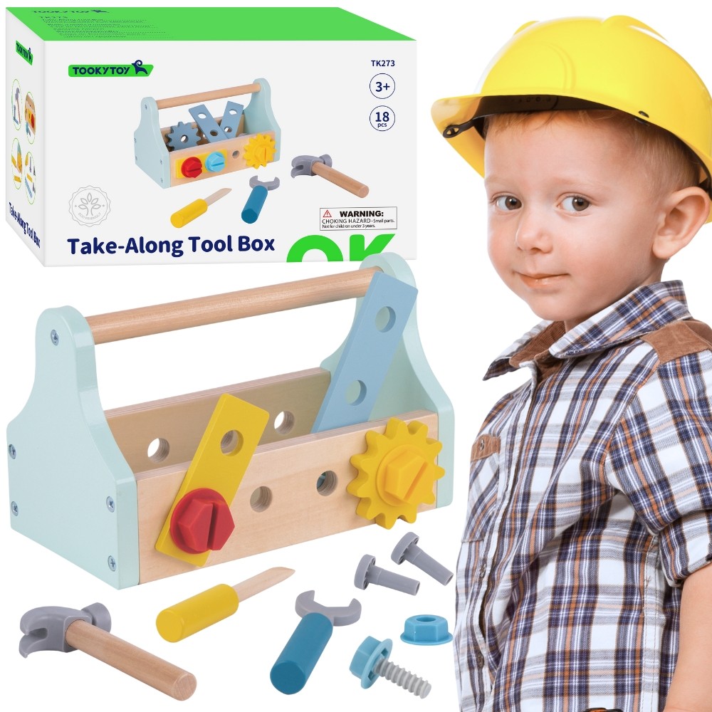 TOOKY TOY Drewniana Skrzynka z Narzędziami Zestaw 18 el.