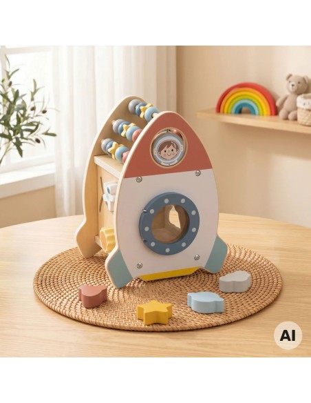 TOOKY TOY Space Rocket Activity Sorter Wooden Maze