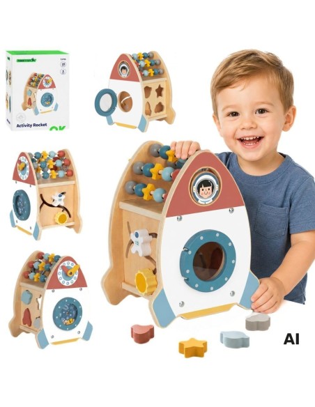 TOOKY TOY Space Rocket Activity Sorter Wooden Maze
