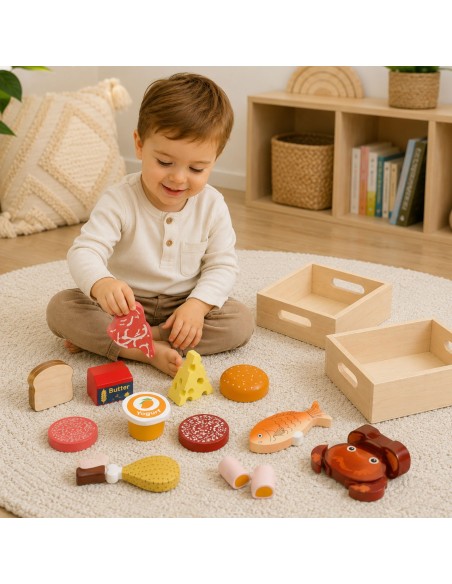 VIGA Wooden Food Set - Breakfast, Fish, Meat