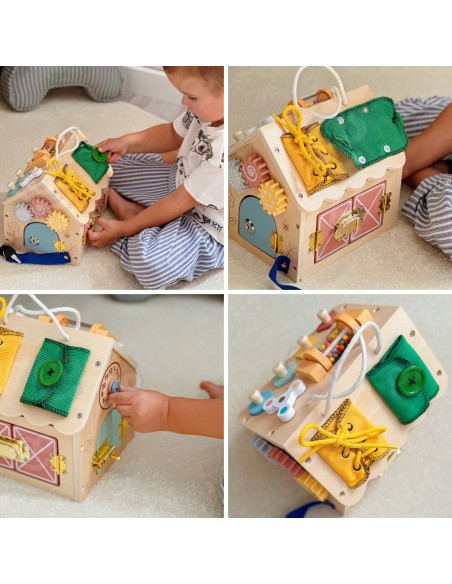 TOOKY TOY wooden manipulative house - toy with locks
