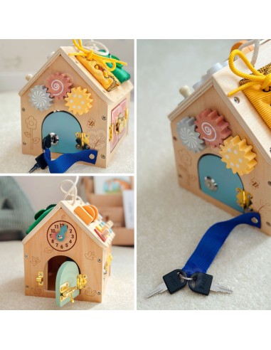 TOOKY TOY wooden manipulative house - toy with locks