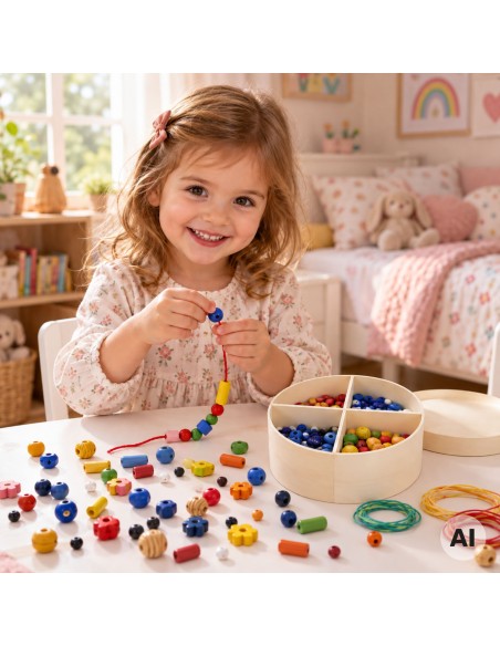 VIGA Wooden Beads for Stringing 608 Pieces in a Box
