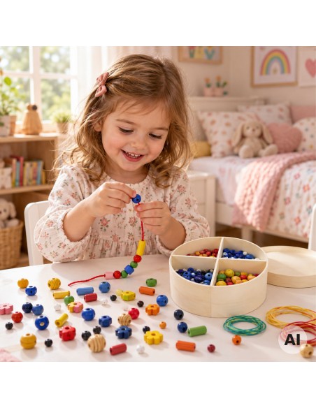 VIGA Wooden Beads for Stringing 608 Pieces in a Box