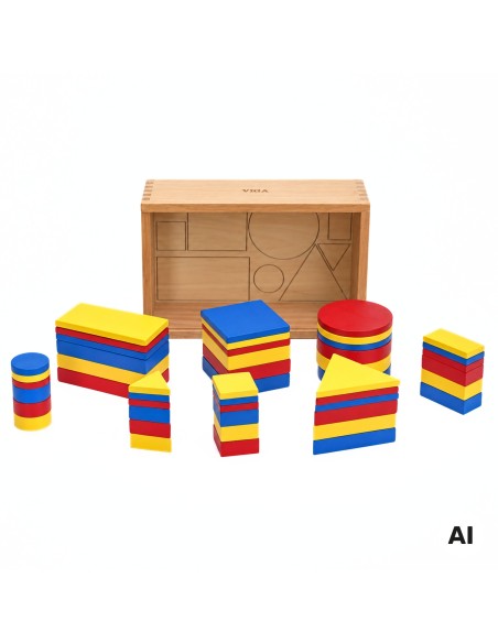 Dienes Wooden Blocks Geometric Shapes Viga Toys Montessori