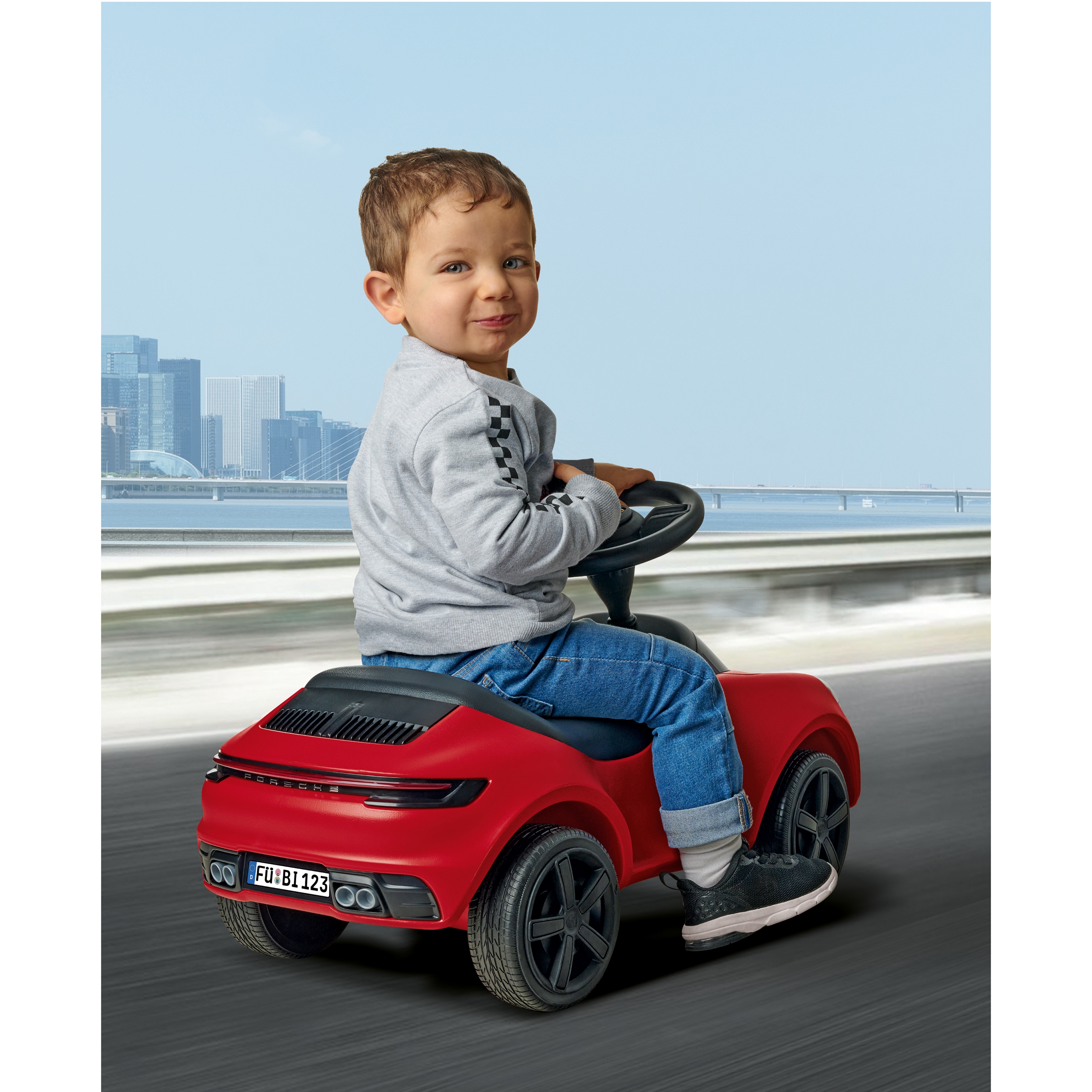 Czerwony jeździk porsche 911 klakson ciche koła