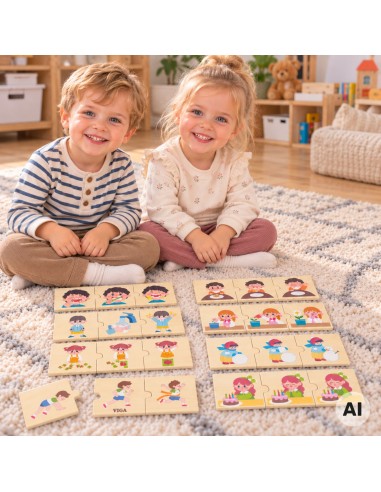 VIGA Drewniana Układanka Puzzle - Dopasuj Czynności Dzieci