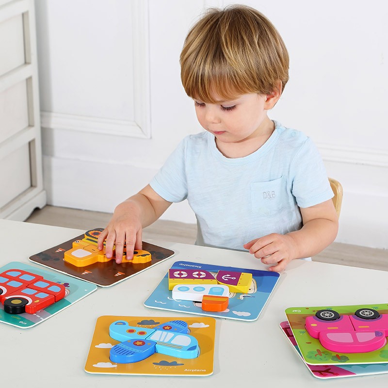 TOOKY TOY Drewniane Klocki Montessori Układanka Puzzle Zestaw 33 El. + 6 Planszy