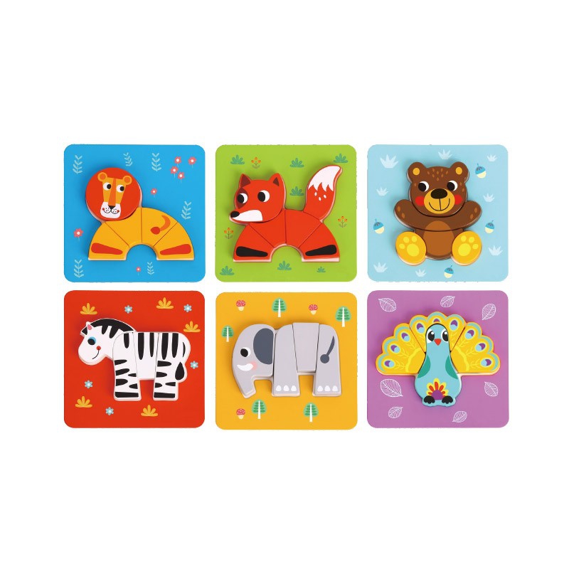 TOOKY TOY Drewniane Klocki Układanka Montessori Puzzle Zestaw 34 El. + 6 Planszy