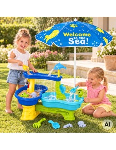 Woopie Sandkasten-Wassertisch mit Sonnenschirm - Garten und Strand 2