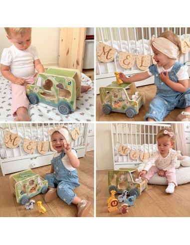 Drewniany samochód aktywności safari TOOKY TOY - zwierzęta 9 el.