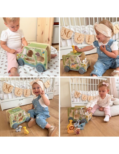 Safari-Aktivitätsauto aus Holz TOOKY TOY – Tiere, 9-tlg.