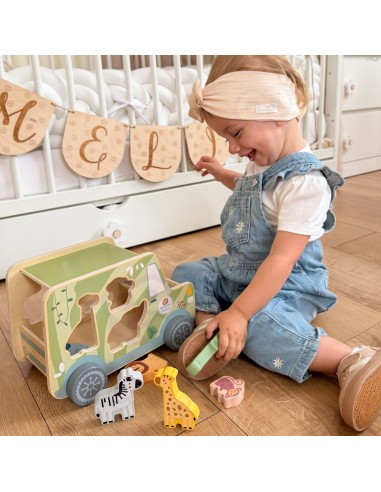 Safari-Aktivitätsauto aus Holz TOOKY TOY – Tiere, 9-tlg.