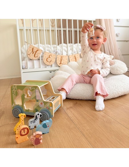Safari-Aktivitätsauto aus Holz TOOKY TOY – Tiere, 9-tlg.