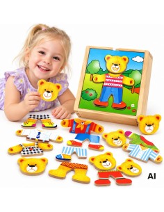 Viga Holz-Puzzle „Zieh den Bären an – Junge“ 18-tlg. – Lernspielzeug
