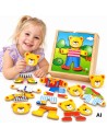 Viga Holz-Puzzle „Zieh den Bären an – Junge“ 18-tlg. – Lernspielzeug