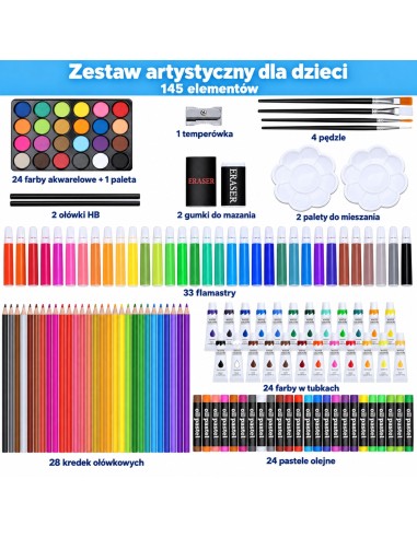 Art set in a suitcase for painting, drawing, crayons, paints