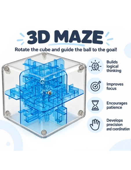 3D-Labyrinth-Logikwürfel 9 cm - Woopie Arcade-Spiel für Kinder