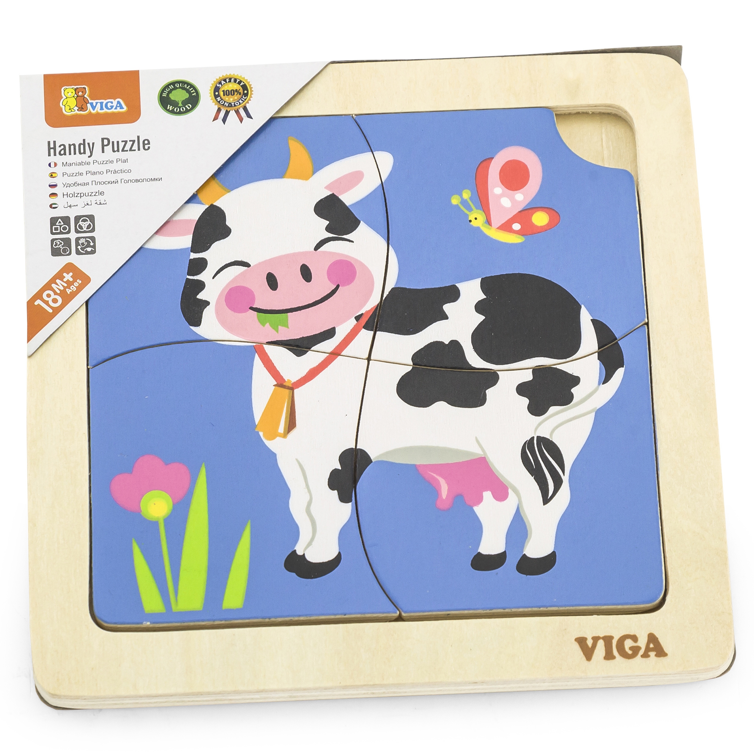 Poręczne drewniane puzzle krówka