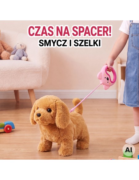 Interaktyvus pliušinis šuo „Woopie“ su pavadėliu ir priedais