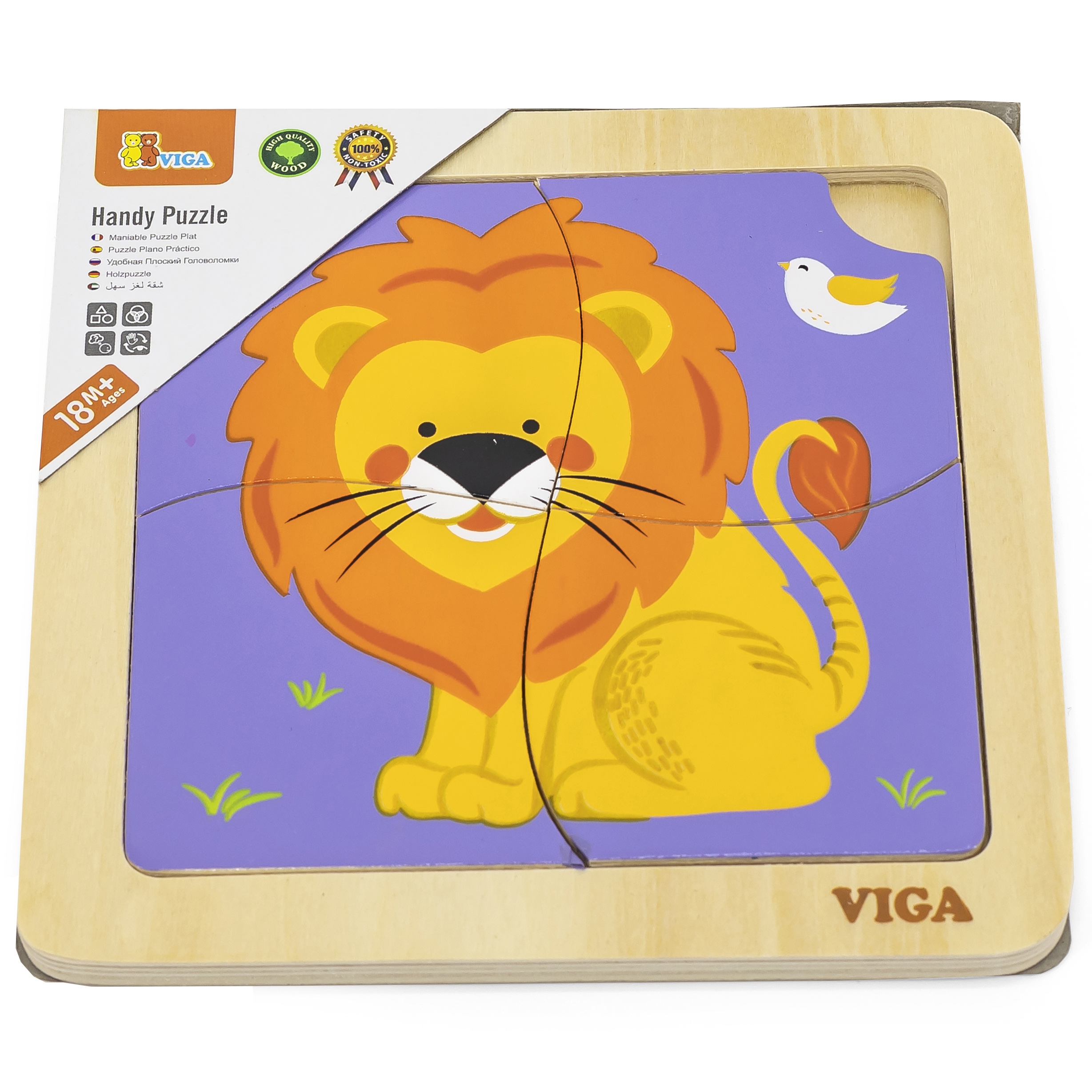 Poręczne drewniane puzzle lew