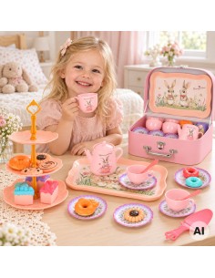 Tea Set in a Suitcase with Woopie Cake Stand - Children's Service 2