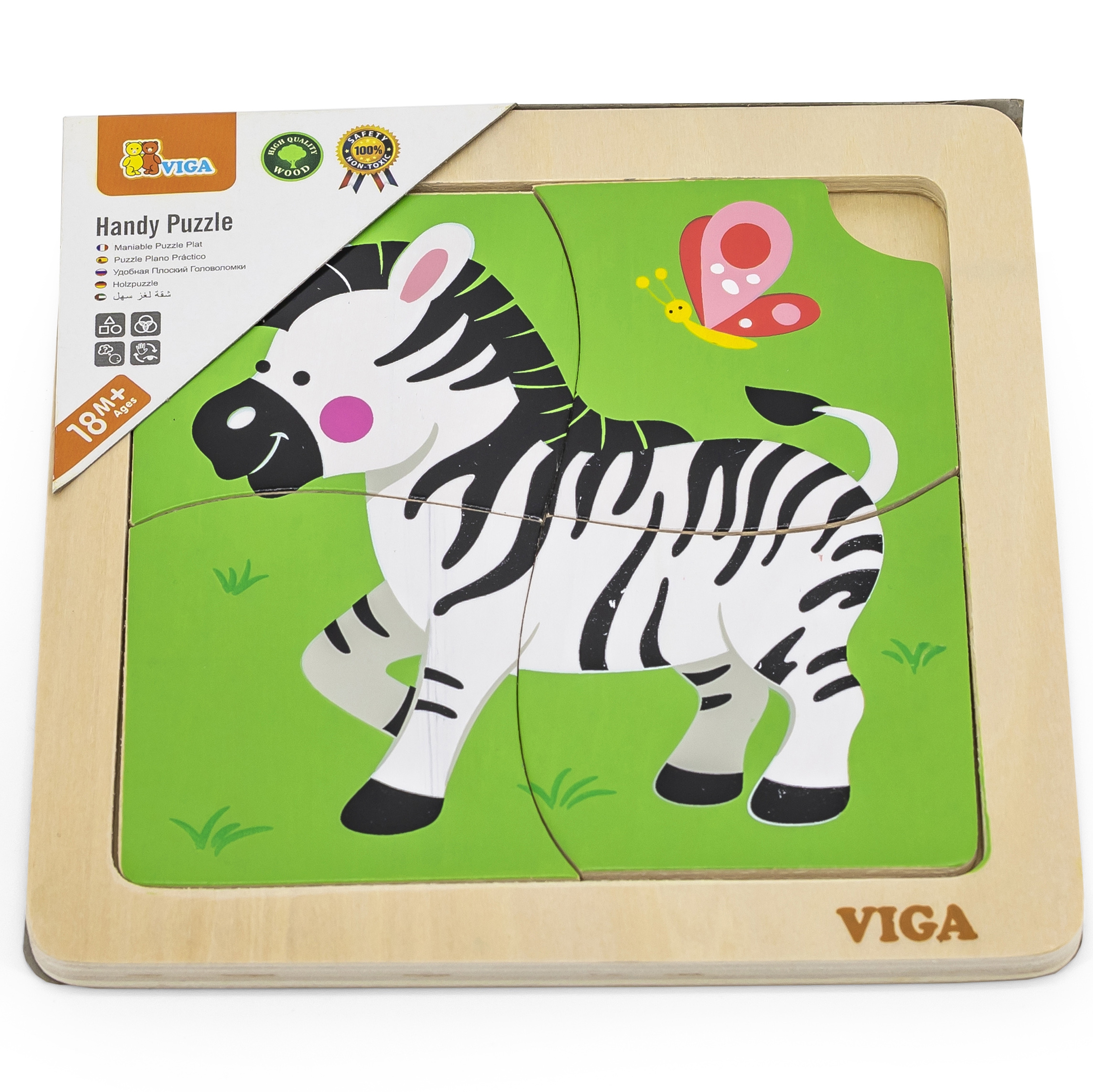 Poręczne drewniane puzzle zebra