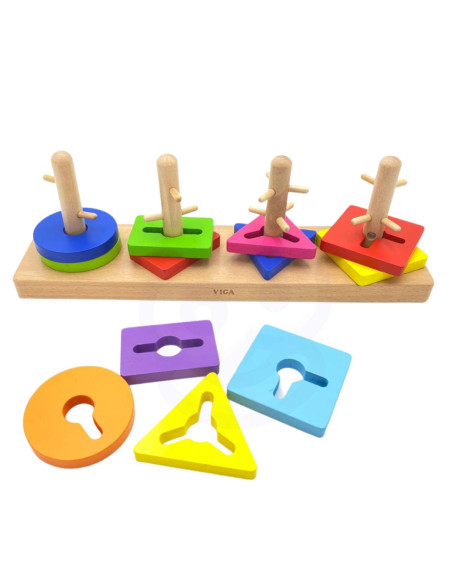 Drewniane klocki Viga Toys z sorterem kształtów