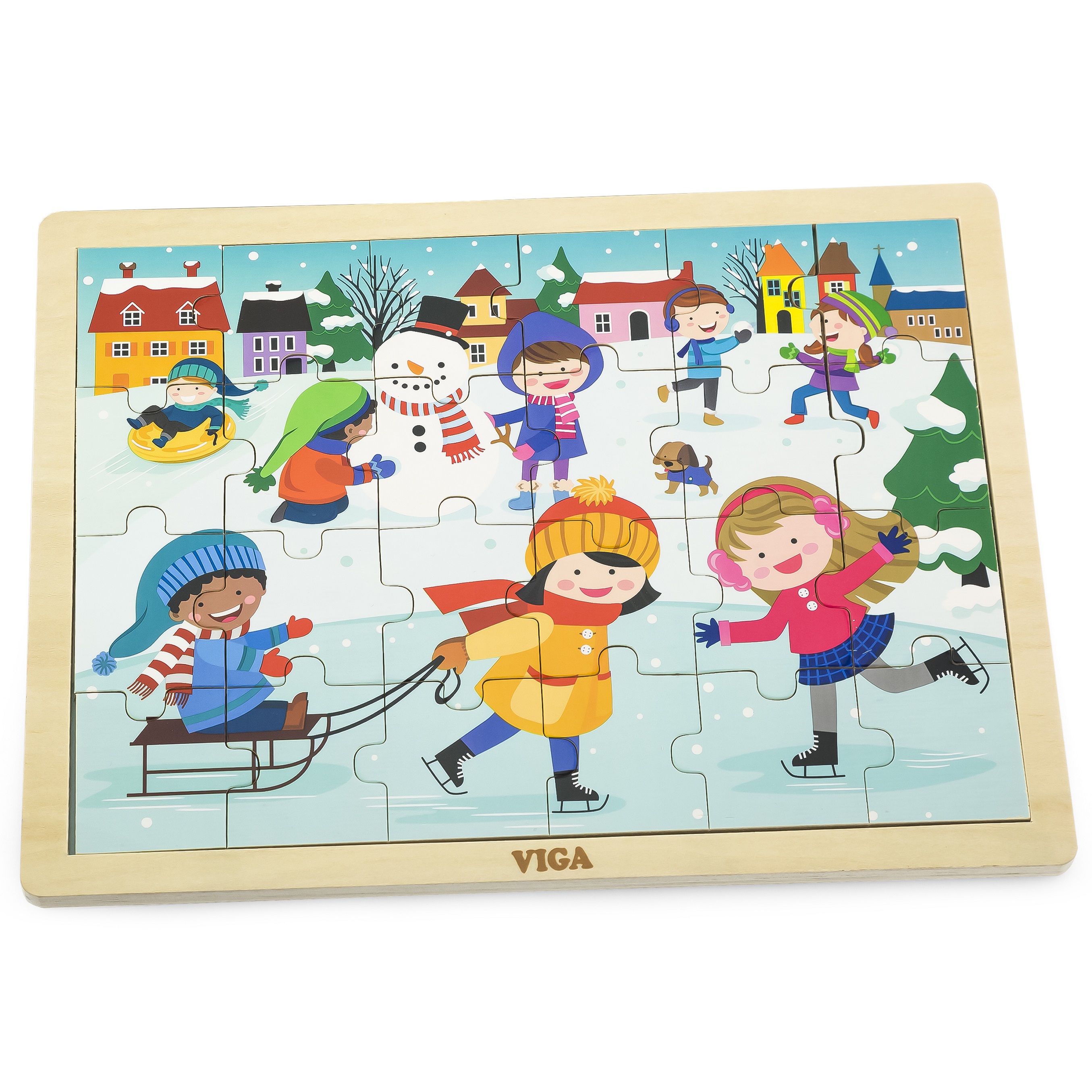 VIGA Drewniane Puzzle Zima 24 Elementy