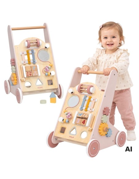 Rosa Lern-Lauflernwagen VIGA PolarB – Holzschieber