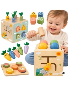 Holz-Bildungswürfel 5 in 1 Tooky Toy – Sorter und Uhr für Kinder
