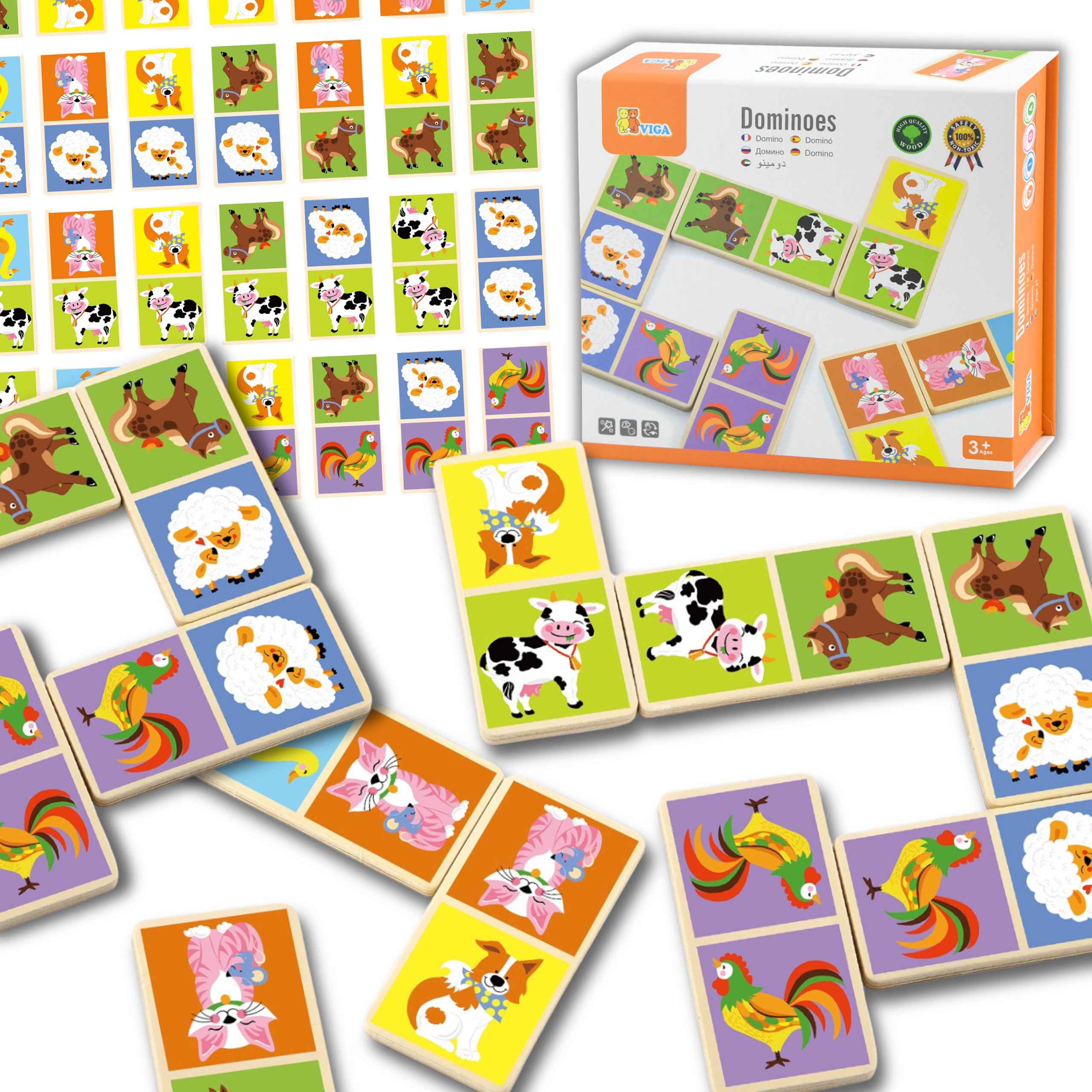 VIGA Trä Domino Gård 28 delar Montessori Pussel