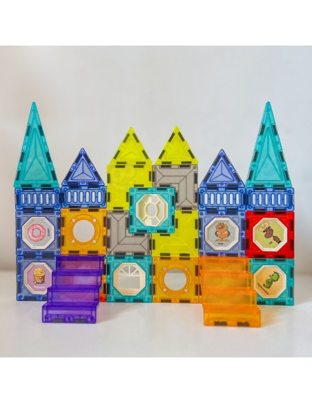 Magnetische 3D-Bausteine WOOPIE – Set Burg und Fahrzeuge 71-tlg.