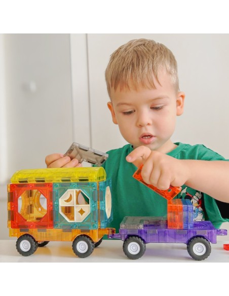 Magnetische 3D-Bausteine WOOPIE – Set Burg und Fahrzeuge 71-tlg.
