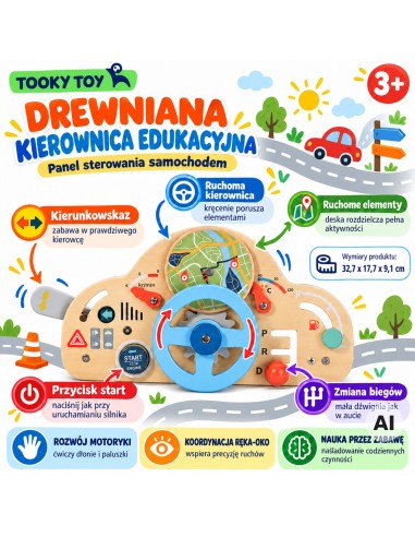 Žaislinio automobilio valdymo pultas - medinis vairas