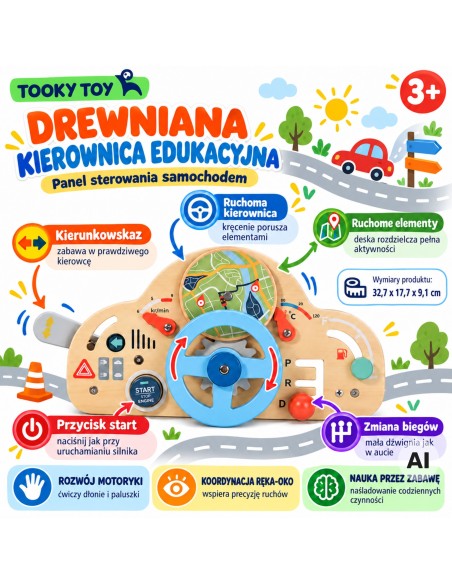 Žaislinio automobilio valdymo pultas - medinis vairas