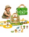 Drewniane Zoo w Torbie Tooky Toy - Safari z Figurkami i Pojazdami