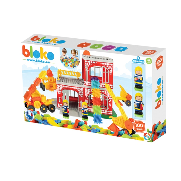 MOCHTOYS Klocki Jeżyki Pin Bricks STRAŻ POŻARNA w Kartonie 100 el. + 2 Figurki