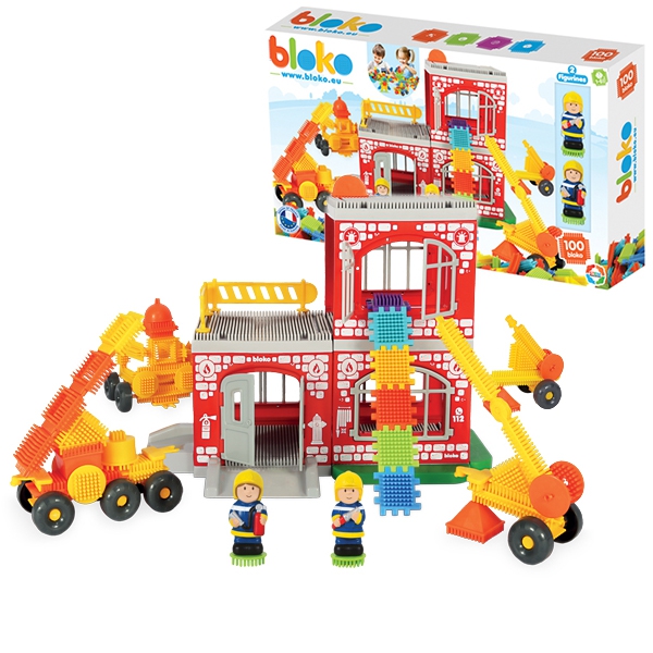 MOCHTOYS Klocki Jeżyki Pin Bricks STRAŻ POŻARNA w Kartonie 100 el. + 2 Figurki