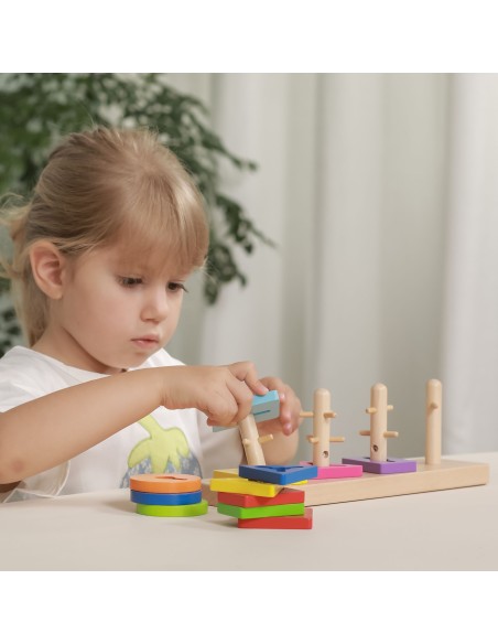 VIGA Drewniane klocki z sorterem kształtów Montessori - zabawa i nauka