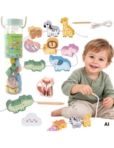 WOOPIE GREEN Montessori ZOO Threading Blocks 13 pieces for children