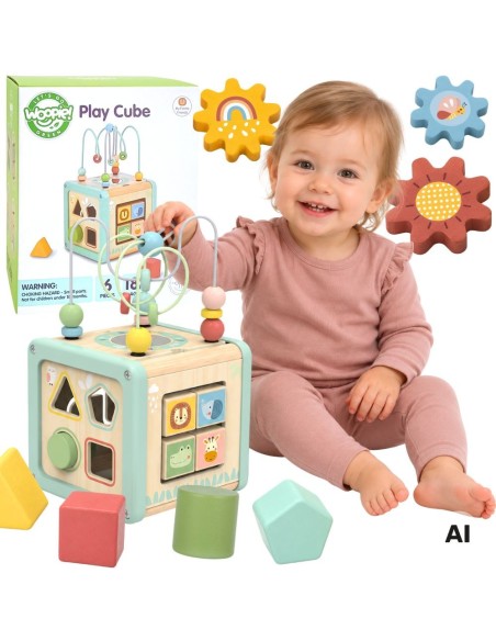 WOOPIE GREEN Wooden Activity Cube - Educational Sorter
