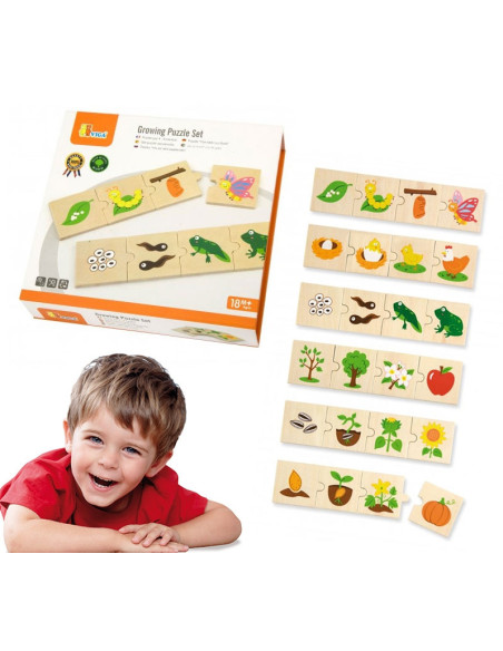 Drewniane Puzzle Rosnące zwierzątka i rośliny Viga Toys