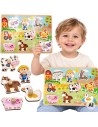 Wooden Montessori Puzzle Farm WOOPIE GREEN with pins